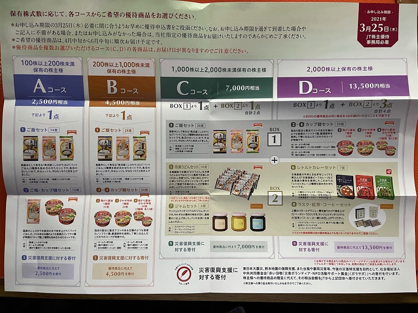 日本たばこ産業（JT）の株主優待だけで我が家の非常食の備えは万全だぞ